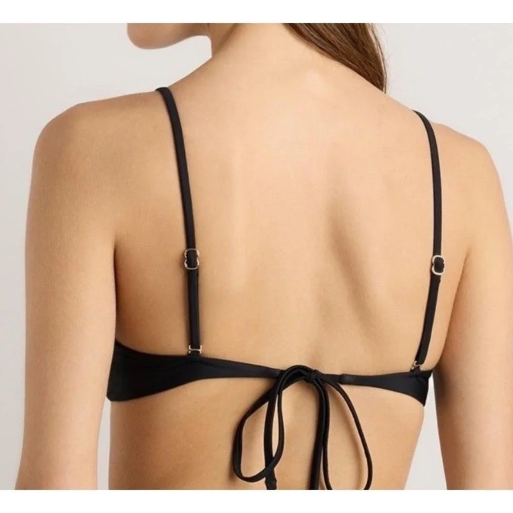 quince italian knotted triangle bikini top bathing suit in black, size small